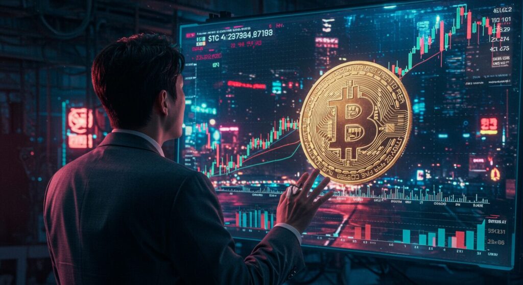 비트코인 차트창을 바라보고 있다